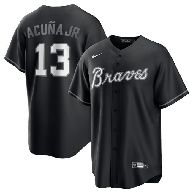 Personalized Men’s Atlanta Braves #13 Ronald Acuna Jr. Black Lights Out Limited Stitched Baseball Jersey