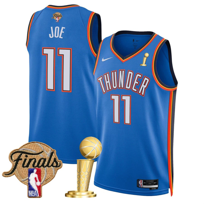 Personalized Men’s Oklahoma City Thunder #11 Isaiah Joe Blue 2025 Finals Patch And Finals Champions Patch Icon Edition Stitched Basketball Jersey