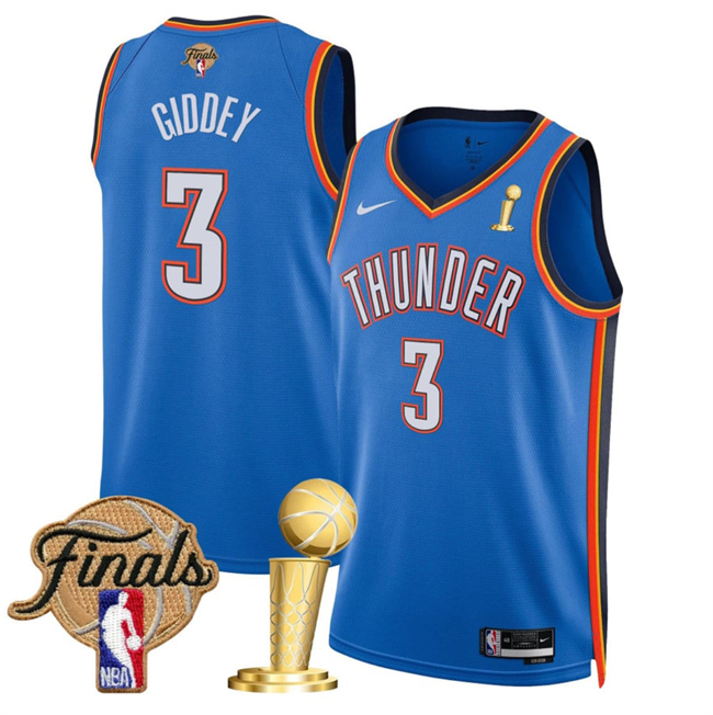 Personalized Men’s Oklahoma City Thunder #3 Dillon Jones Blue 2025 Finals Patch And Finals Champions Patch Icon Edition Stitched Basketball Jersey