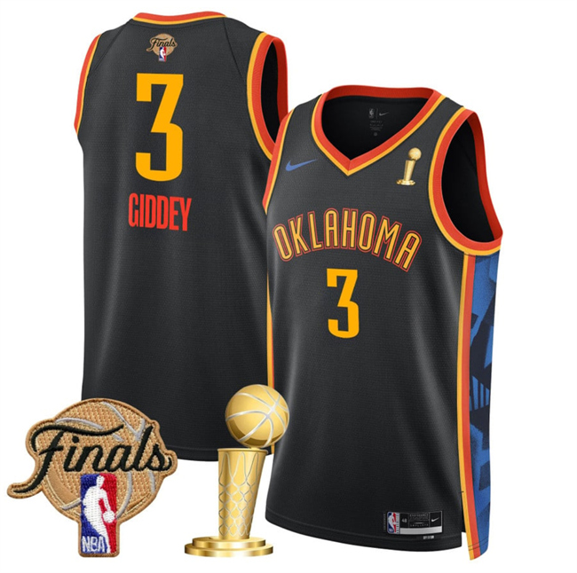 Personalized Men’s Oklahoma City Thunder #3 Dillon Jones Black 2025 Finals Patch And Finals Champions Patch City Edition Stitched Basketball Jersey