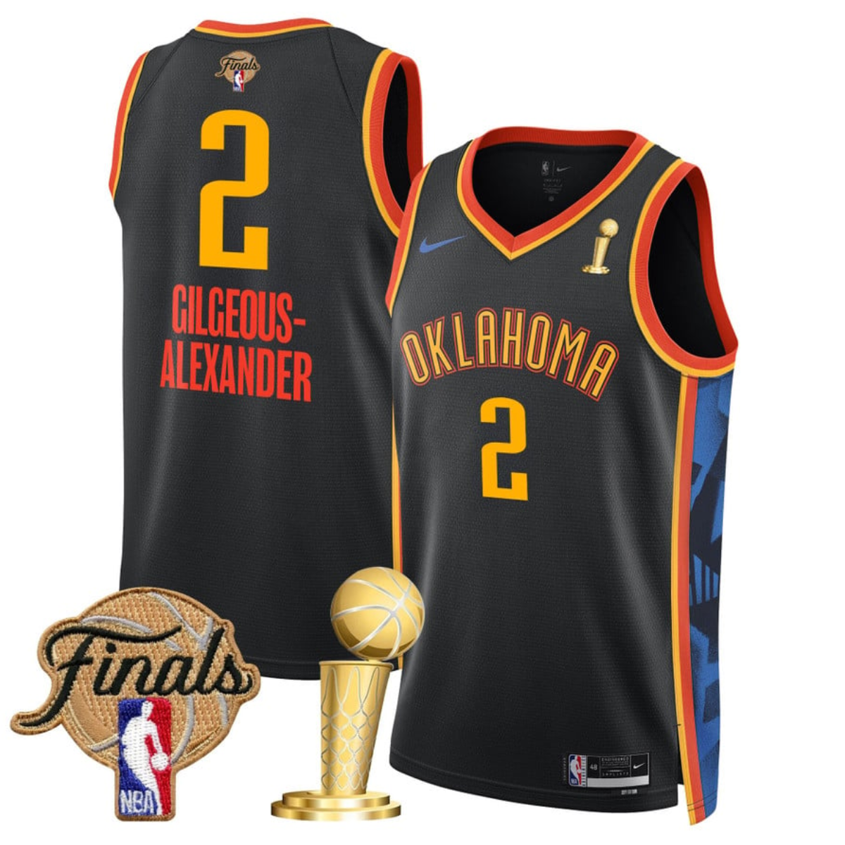 Personalized Men’s Oklahoma City Thunder #2 Shai Gilgeous-Alexander Black 2025 Finals Patch And Finals Champions Patch City Edition Stitched Basketball Jersey