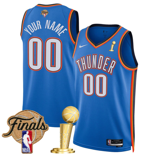 Personalized Men’s Oklahoma City Thunder Active Player Blue 2025 Finals Patch And Finals Champions Patch Icon Edition Stitched Basketball Jersey