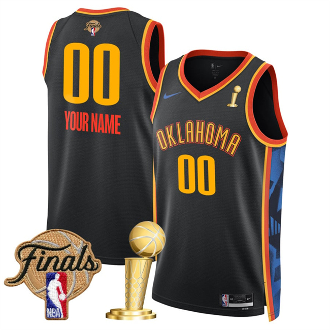 Personalized Men’s Oklahoma City Thunder Active Player Black 2025 Finals Patch And Finals Champions Patch City Edition Stitched Basketball Jersey