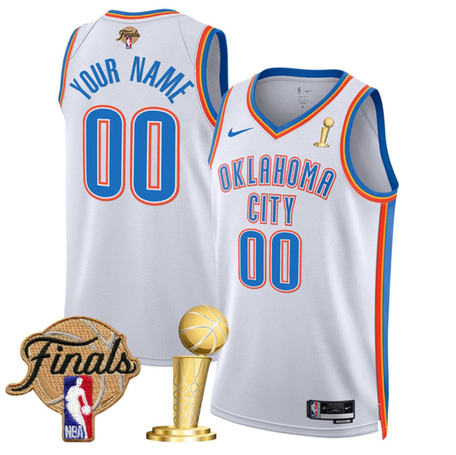 Personalized Men’s Oklahoma City Thunder Active Player White 2025 Finals Patch And Finals Champions Patch Association Edition Stitched Basketball Jersey