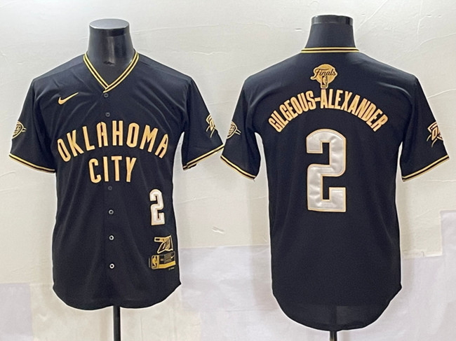 Personalized Men’s Oklahoma City Thunder #2 Shai Gilgeous-Alexander Black Gold 2025 Finals Stitched Baseball Jersey