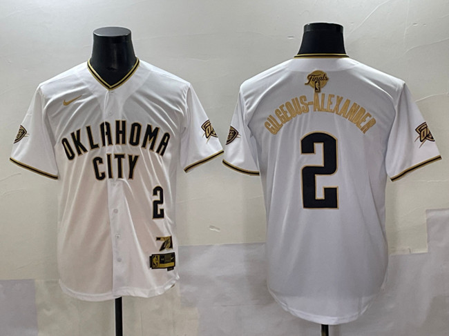 Personalized Men’s Oklahoma City Thunder #2 Shai Gilgeous-Alexander White Gold 2025 Finals Stitched Baseball Jersey