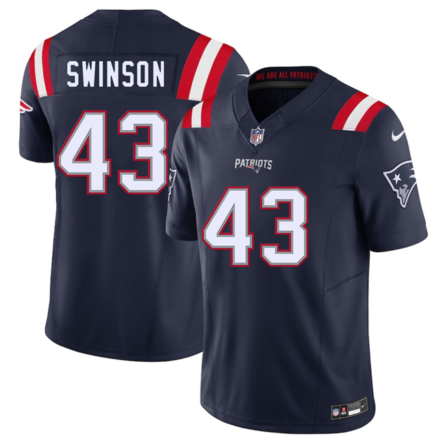 Personalized Men’s New England Patriots #43 Bradyn Swinson Navy 2025 F.U.S.E. Limited Stitched Football Jersey