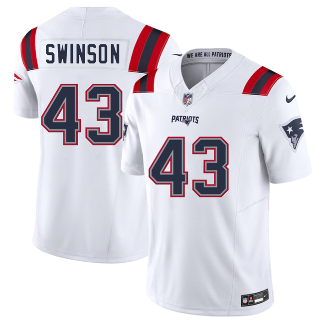 Personalized Men’s New England Patriots #43 Bradyn Swinson White 2025 F.U.S.E. Limited Stitched Football Jersey