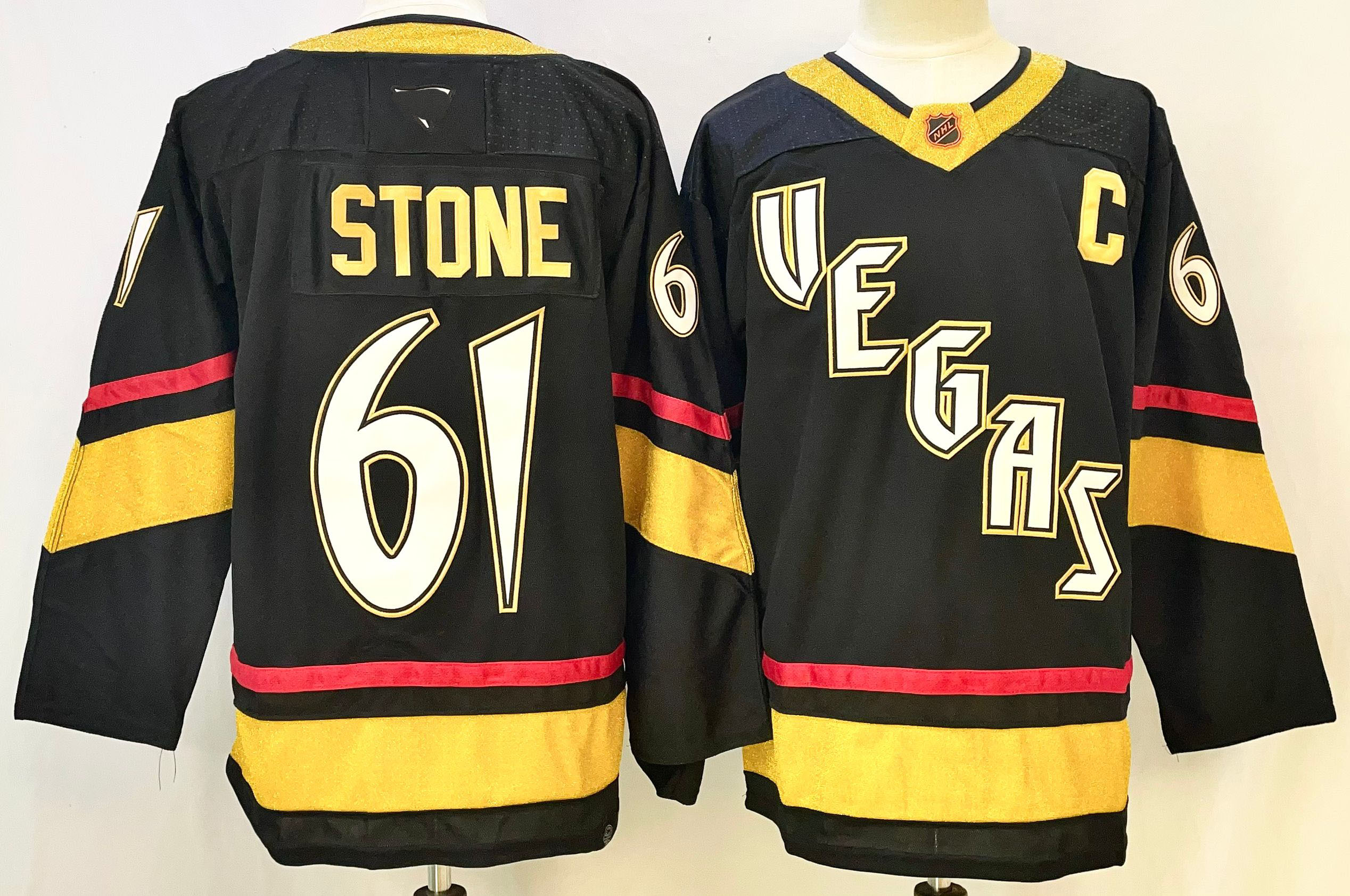 Personalized Men’s Vegas Golden Knights #61 Mark Stone Black 2024-25 With C Patch Stitched Hockey Jersey