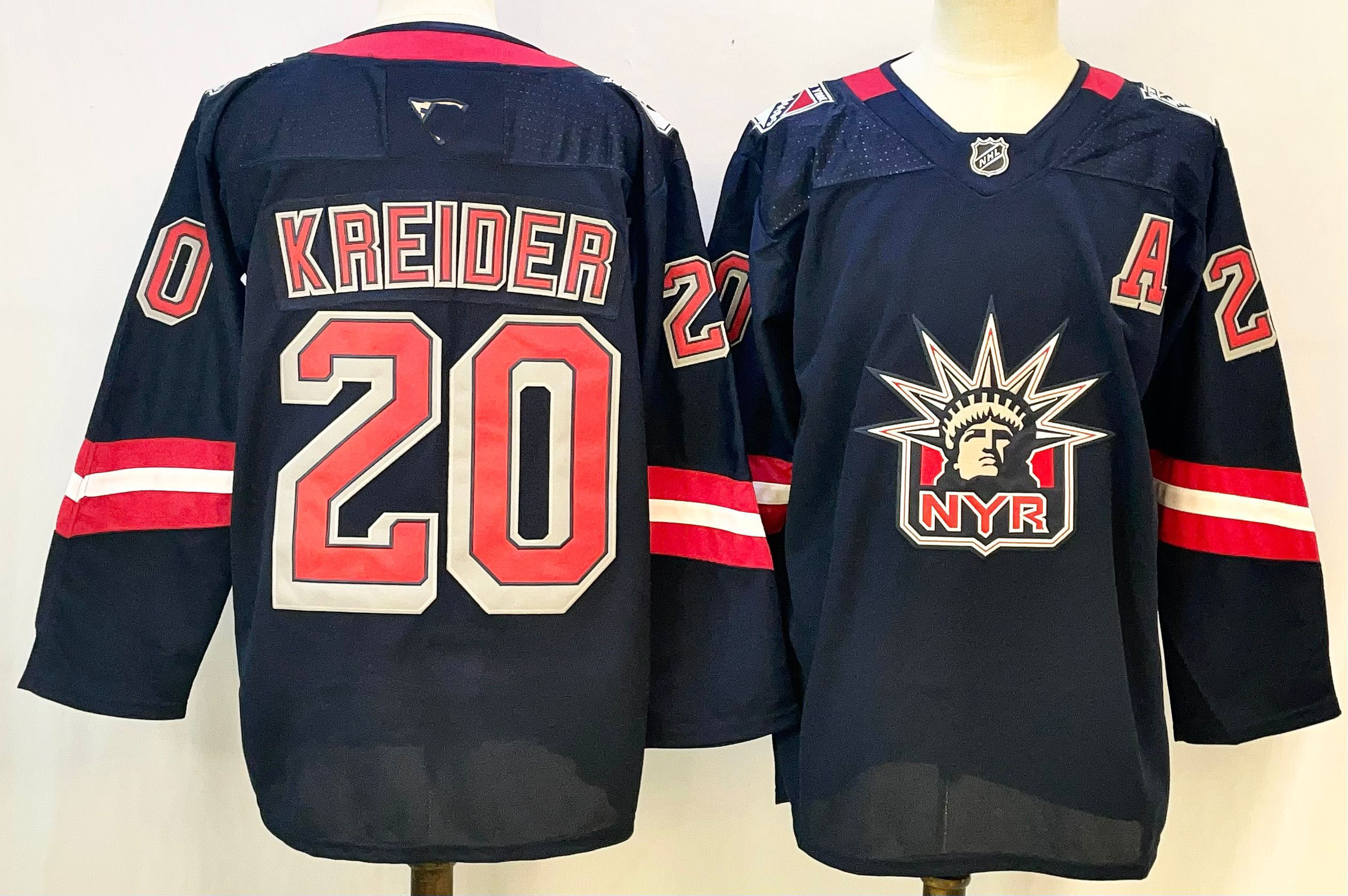 Personalized Men’s New York Rangers #20 Chris Kreider Navy 2024-25 With A Patch Stitched Hockey Jersey