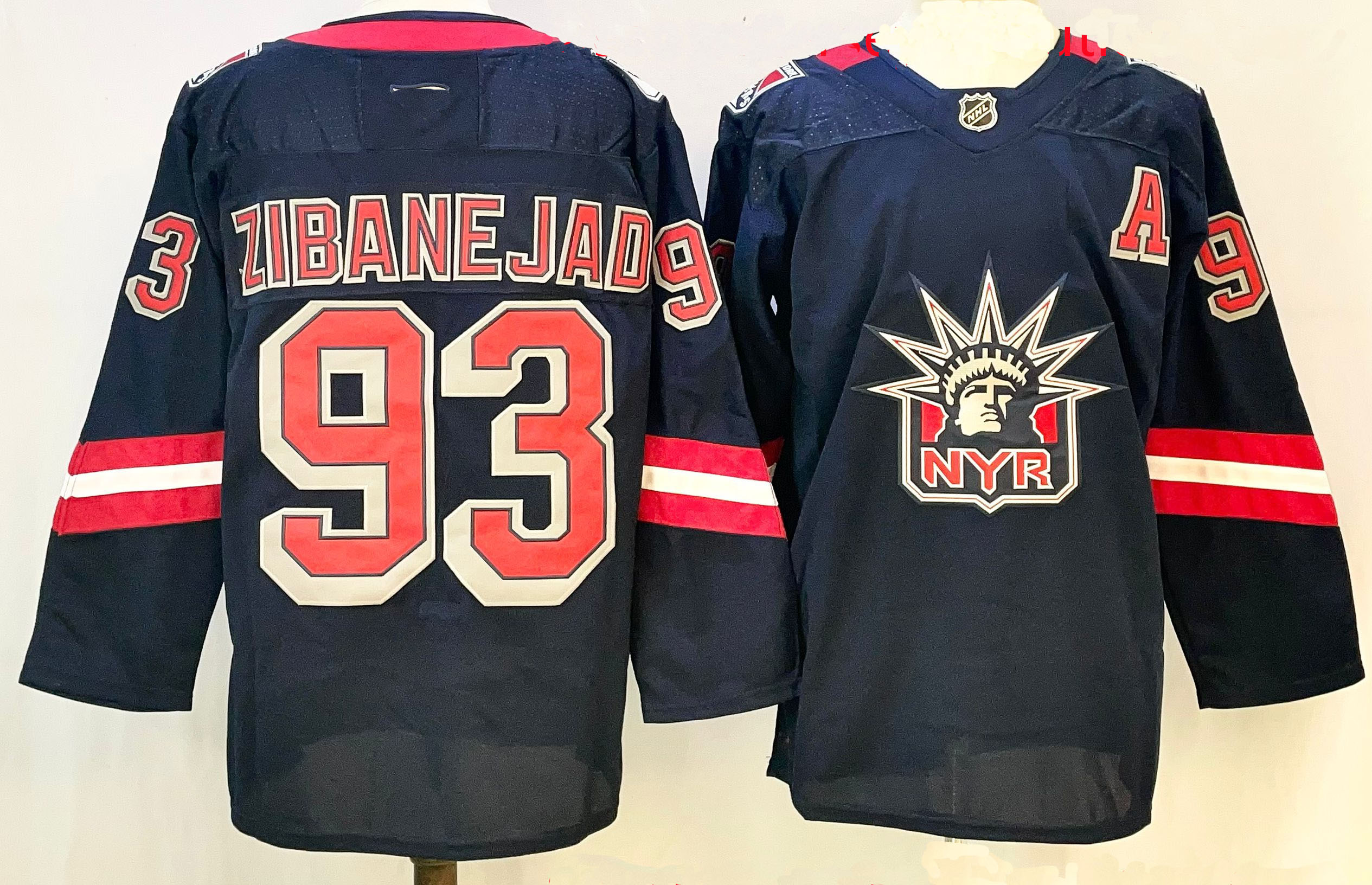 Personalized Men’s New York Rangers #93 Mika Zibanejad Navy With A Patch 2024-25 Away Stitched Hockey Jersey