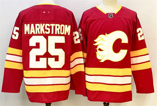 Personalized Men’s Calgary Flames #25 Jacob Markstrom Red 2024-25 Home Stitched Hockey Jersey