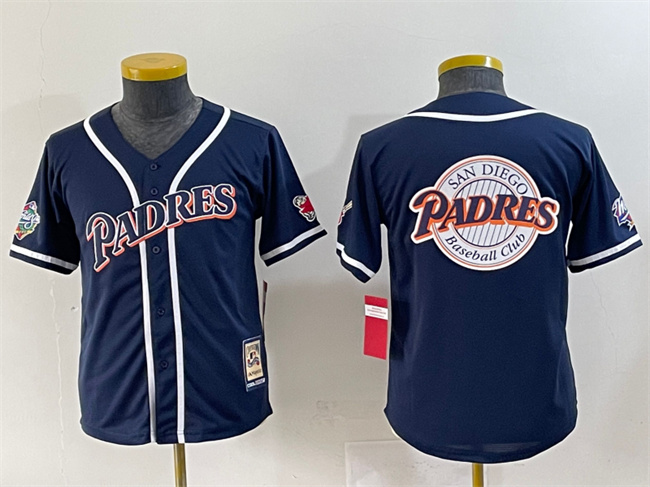 Personalized Youth San Diego Padres Team Big Logo Navy Throwback With Patch Stitched Baseball Jersey