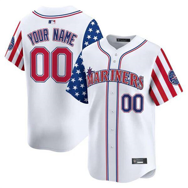 Personalized Men’s Seattle Mariners Active Player White 2025 Independence Day Limited Stitched jersey