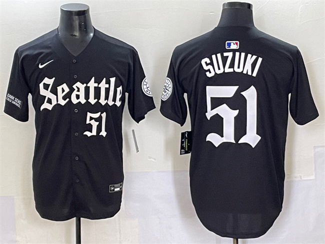 Personalized Men’s Seattle Mariners #51 Ichiro Suzuki Black ‘Deep Sea Gothic Edition’ Premier Limited Stitched Baseball Jersey