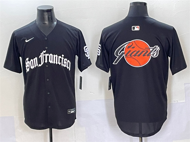 Personalized Men’s San Francisco Giants Team Big Logo Black ‘Gothic Fog Edition’ Premier Limited Stitched Baseball Jersey