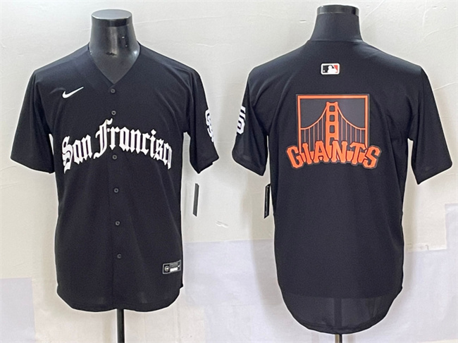 Personalized Men’s San Francisco Giants Team Big Logo Black ‘Gothic Fog Edition’ Premier Limited Stitched Baseball Jersey