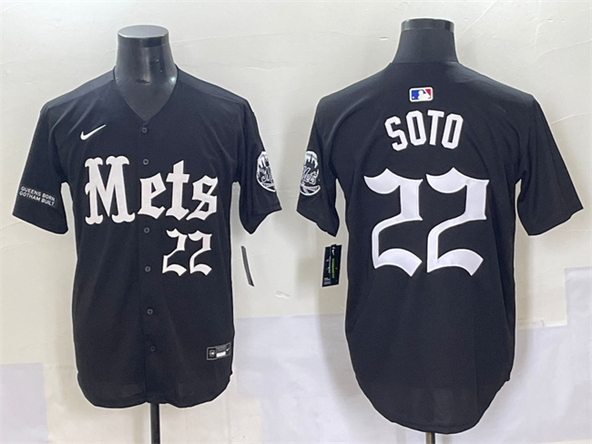 Personalized Men’s New York Mets #22 Juan Soto Black ‘Gotham Gothic Edition’ Premier Limited Stitched Baseball Jersey