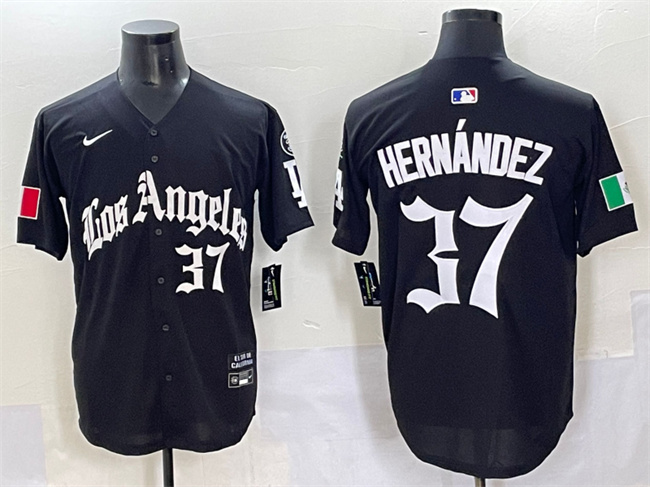 Personalized Men’s Los Angeles Dodgers #37 Teoscar Hernandez Black 2025 LA Gothic Style With Fernando Patch Premier Limited Stitched Baseball Jersey