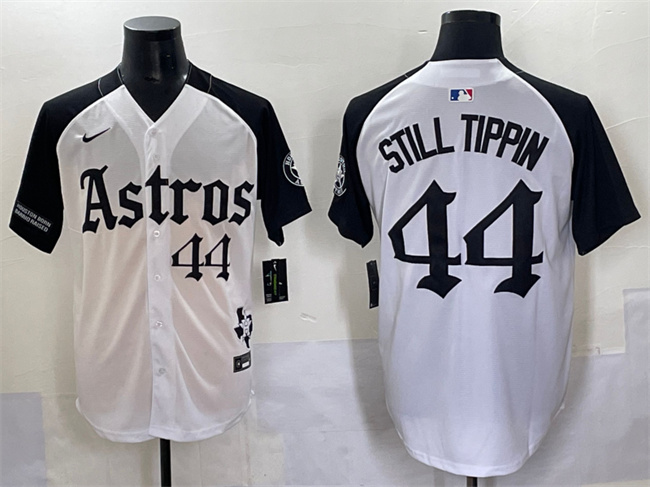 Personalized Men’s Houston Astros #44 Still Tippin White Black Gothic ‘Houston Born Barrio Raised’ Limited Stitched Baseball Jersey