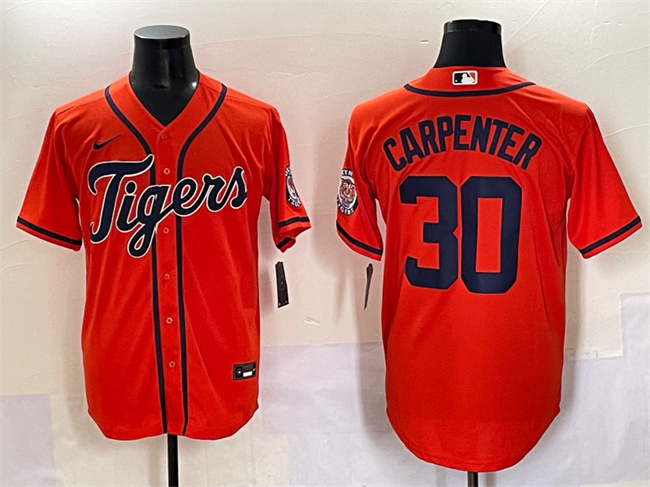 Personalized Men’s Detroit Tigers #30 Kerry Carpenter Orange With Patch Cool Base Stitched Baseball Jersey