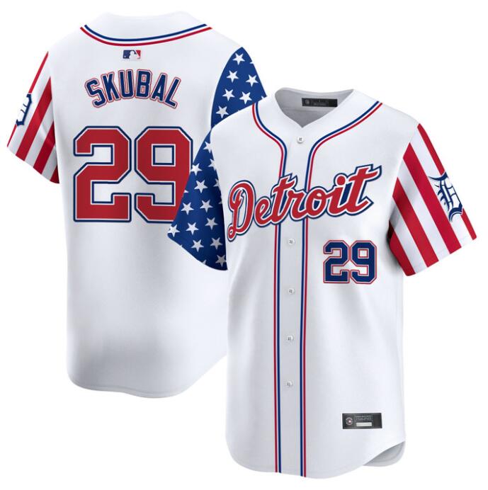 Personalized Men’s Detroit Tigers #29 Tarik Skubal White 2025 Memorial Day Premier Limited Stitched Baseball Jersey