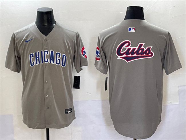 Personalized Men’s Chicago Cubs Team Big Logo Grey Limited Stitched Baseball Jersey