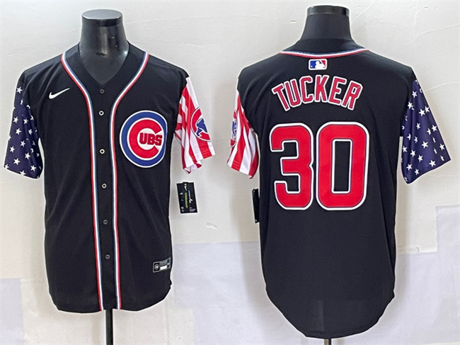Personalized Men’s Chicago Cubs #30 Kyle Tucker Black 2025 Independence Day Premier Limited Stitched Baseball Jersey