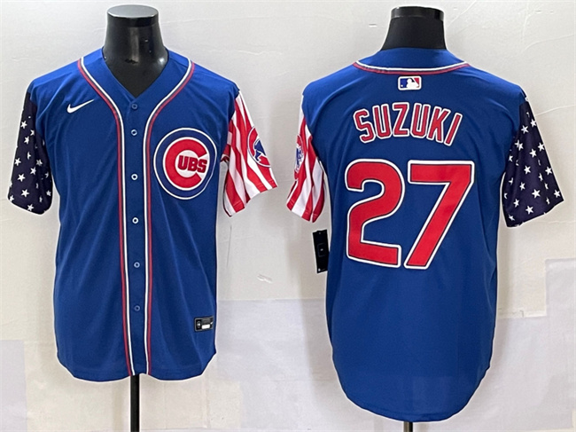 Personalized Men’s Chicago Cubs #27 Seiya Suzuki Royal 2025 Independence Day Premier Limited Stitched Baseball Jersey