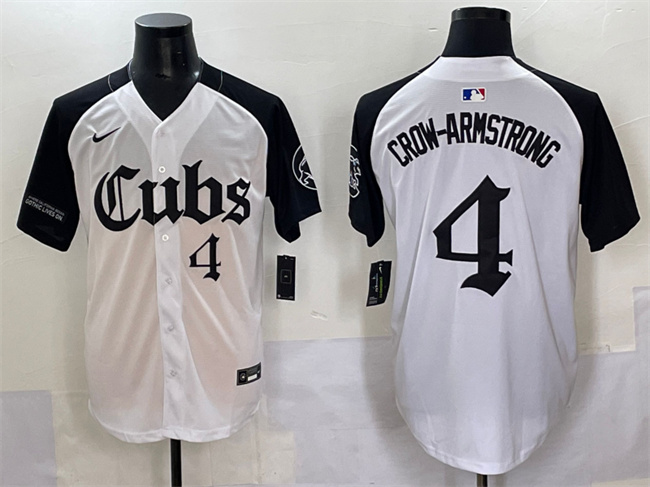 Personalized Men’s Chicago Cubs #4 Pete Crow-Armstrong White Black ‘Gothic North Side Edition’ Premier Limited Stitched Baseball Jersey