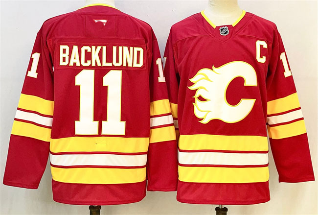 Personalized Men’s Calgary Flames #11 Mikael Backlund Red 2024-25 Home Stitched Hockey Jersey