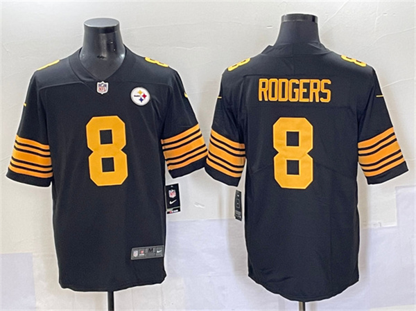Personalized Men’s Pittsburgh Steelers #8 Aaron Rodgers Black 2025 Color Rush Limited Stitched Football Jersey