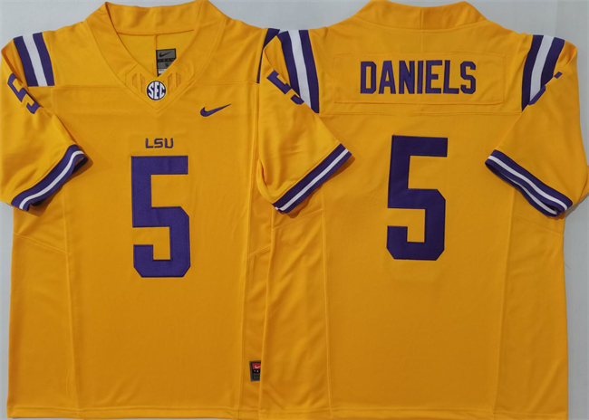 Personalized Men’s LSU Tigers #5 Jayden Daniels Yellow F.U.S.E. Stitched Jersey