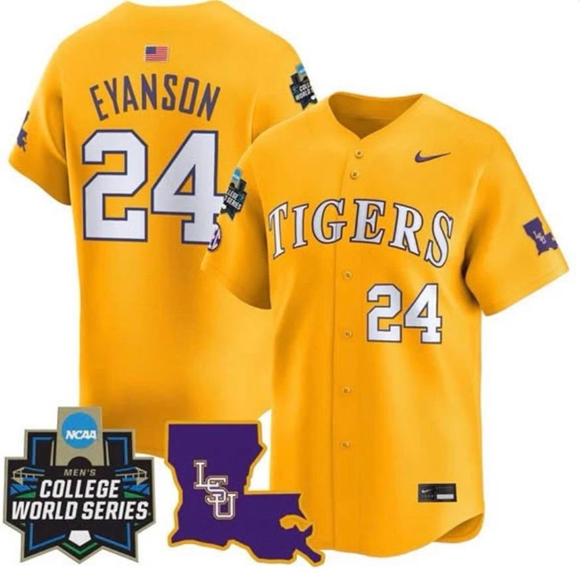 Personalized Men’s LSU Tigers #24 Anthony Eyanson Gold 2025 World Series Premier Limited Stitched Baseball Jersey