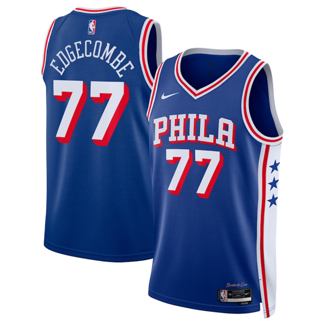 Personalized Men’s Philadelphia 76ers #77 V. J. Edgecombe Royal 2025 Draft Icon Edition Stitched Jersey