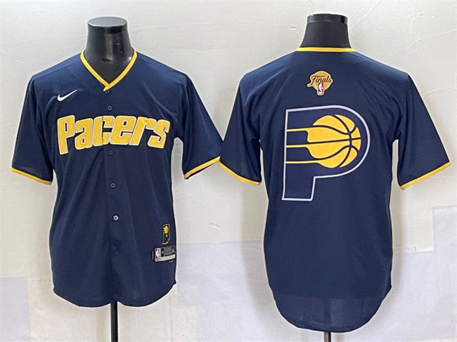 Personalized Men’s Indiana Pacers Team Big Logo Navy 2025 Finals Stitched Baseball Jersey