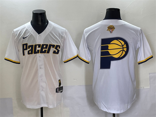 Personalized Men’s Indiana Pacers Team Big Logo White 2025 Finals Stitched Baseball Jersey