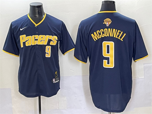 Personalized Men’s Indiana Pacers #9 T.J. McConnell Navy 2025 Finals Stitched Baseball Jersey