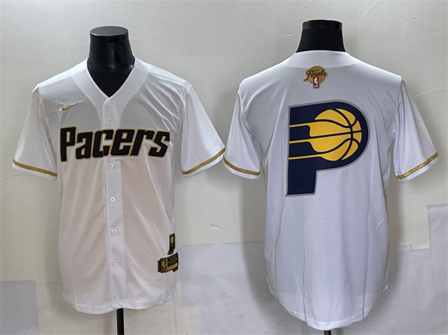 Personalized Men’s Indiana Pacers Team Big Logo White Gold 2025 Finals Stitched Baseball Jersey