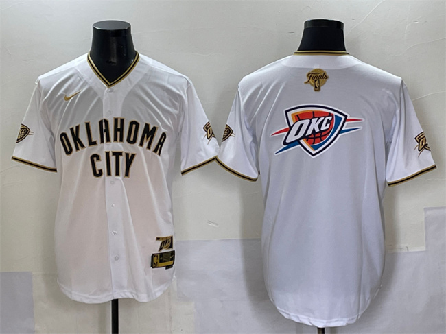 Personalized Men’s Oklahoma City Thunder Team Big Logo White Gold 2025 Finals Stitched Baseball Jersey