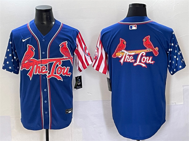 Personalized Men’s St.Louis Cardinals Team Big Logo Royal Independence Day Premier Limited Stitched Baseball Jersey