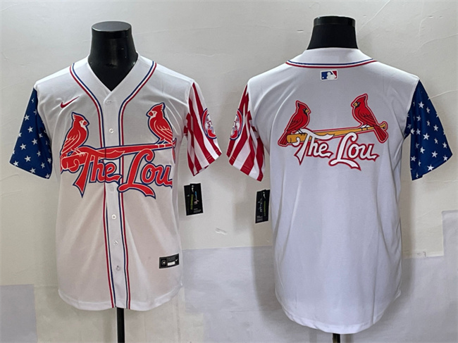 Personalized Men’s St.Louis Cardinals Team Big Logo White Independence Day Premier Limited Stitched Baseball Jersey