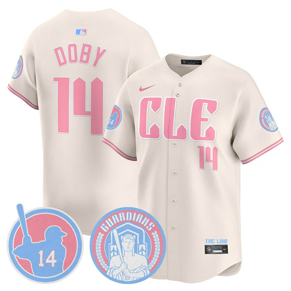 Personalized Men’s Cleveland Guardians #14 Larry Doby Cream Bubblegum Pink 2025 Limited Stitched Baseball Jersey