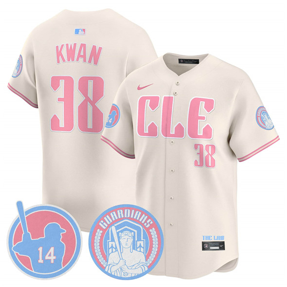 Personalized Men’s Cleveland Guardians #38 Steven Kwan Cream Bubblegum Pink 2025 Limited Stitched Baseball Jersey