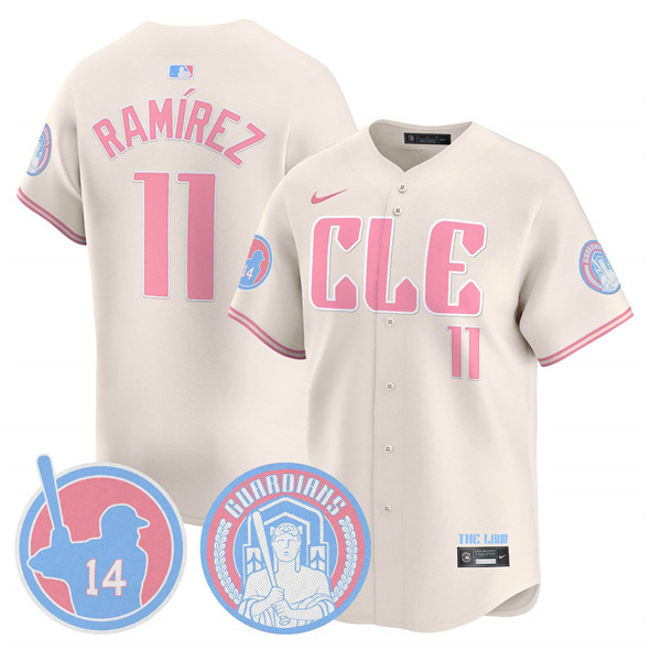 Personalized Men’s Cleveland Guardians #11 Jose Ramirez Cream Bubblegum Pink 2025 Limited Stitched Baseball Jersey