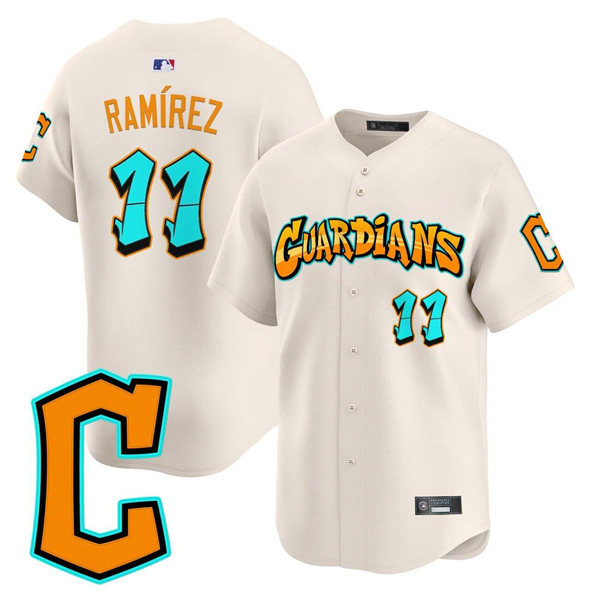 Personalized Men’s Cleveland Guardians #11 Jose Ramirez Cream Graffiti Barrio Edition Limited Stitched Baseball Jersey