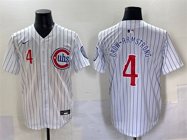 Personalized Men’s Chicago Cubs #4 Pete Crow-Armstrong White Pinstripe 2nd Alternate Limited Stitched Baseball Jersey