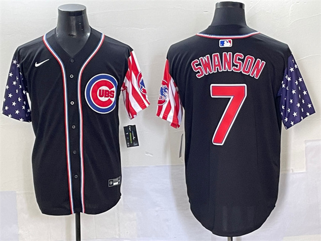 Personalized Men’s Chicago Cubs #7 Dansby Swanson Black 2025 Independence Day Premier Limited Stitched Baseball Jersey