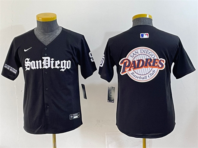 Personalized Youth San Diego Padres Team Big Logo Black Gothic Edition Limited Stitched Baseball Jersey