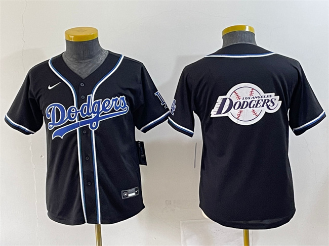 Personalized Youth Los Angeles Dodgers Team Big Logo Black Stitched Baseball Jersey